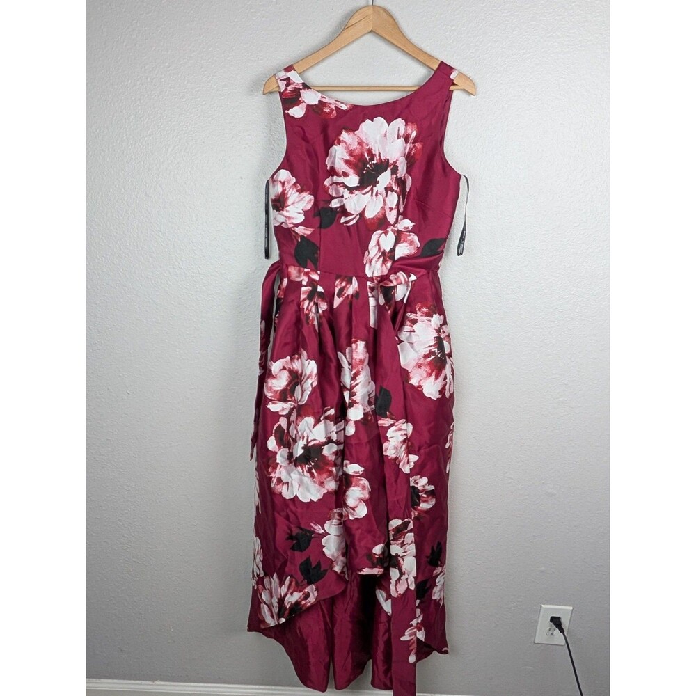 Tahari Arthur S Levine Dress Womens 4 Burgundy Floral High Low Sleeveless Formal - Picture 2 of 9